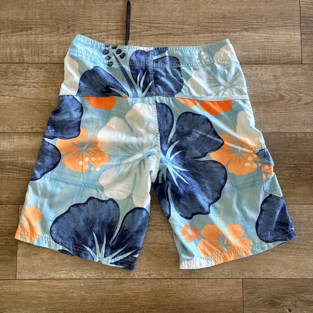 Hurley Board‎ Shorts Men 31 Blue Orange Tropical Hibiscus Floral Swim Trunks